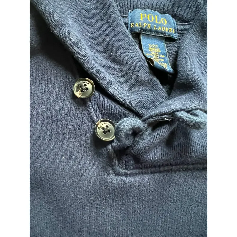 Polo Ralph Lauren Boys 2T Navy Shawl Collar Sweatshirt Red Pony Pullover